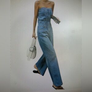 Sleeveless Backless Denim Jumpsuit slim fit wide Legs